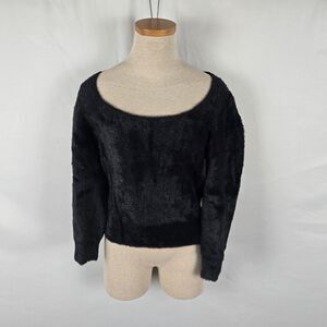 Free People Sweater Women's M Black Moonbeam 3/4 Puff Sleeve Pullover Crop NWT